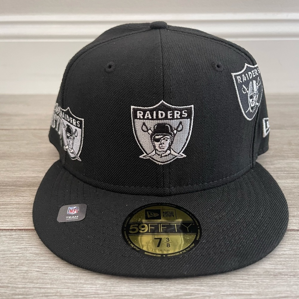 Las Vegas Raiders Nation New Era x Just Don Black Fitted Hat Cap Sz 7 3/8 NEW